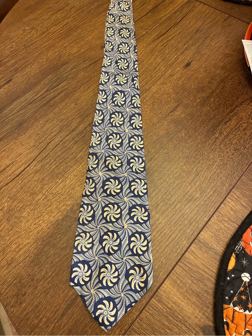 Vintage Polo Ralph Lauren 100% Silk Tie Navy Gold Floral Pattern Made in USA